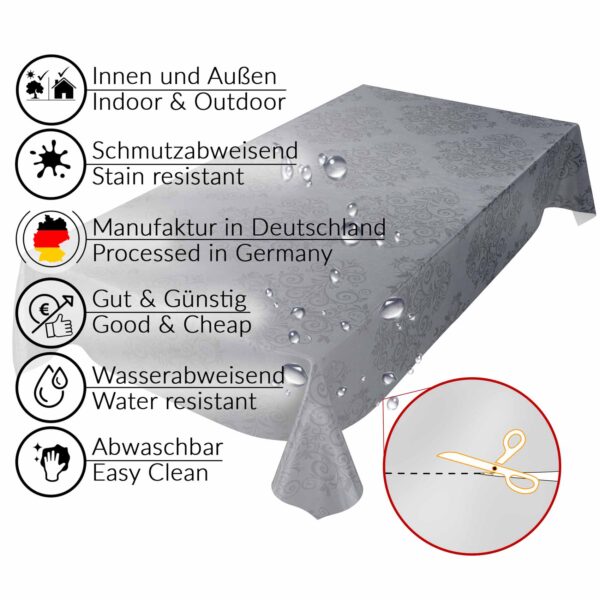 Wachstuchtischdecke Rankenmuster Uni Anthrazit abwaschbar Wachstuch Gartentischdecke