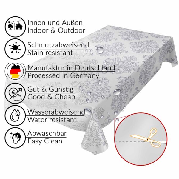 Wachstuch Tischdecke Rankenmuster Uni Grau Silber Wachstischdecke Gartentischdecke