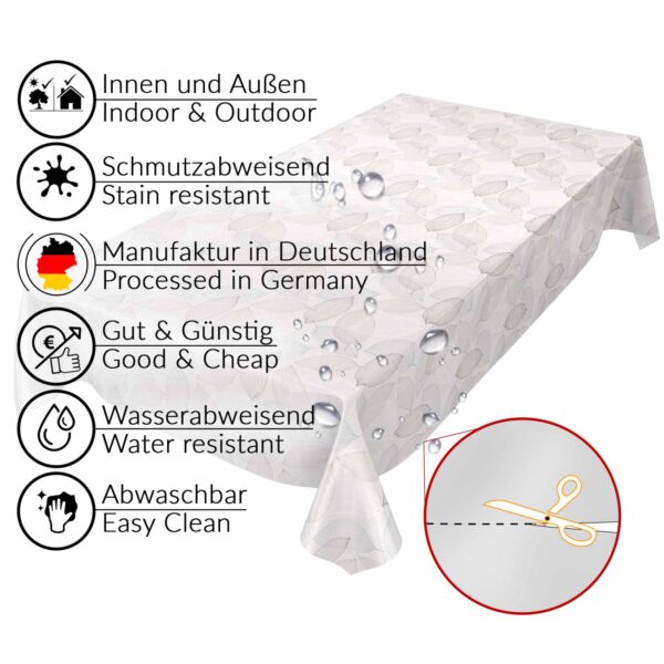 Tischdecke Laub Blätter Grau abwaschbar Wachstuch Wachstuchtischdecke
