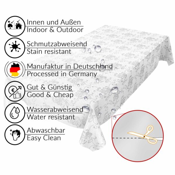 Wachstuch Tischdecke Silber Rankenmuster abwaschbare Tischdecke Wachstuch Gartentischdecke