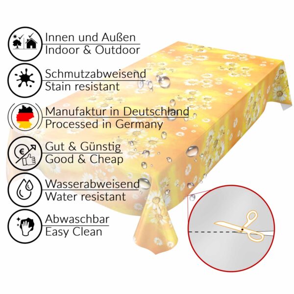 Wachstuchtischdecke Outdoor Tischdecke abwaschbar Gelbe Kamille Blumen Gartentischdecke