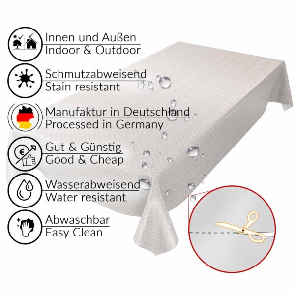 abwaschbare Tischdecke Uni Leinenoptik Creme mit Punkte kleine Dots Tupfen Wachstuch Wachstuchtischdecke