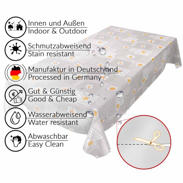 abwaschbare Tischdecke Patchwork Kamille Blumen Grau Wachstuch Wachstuchtischdecke