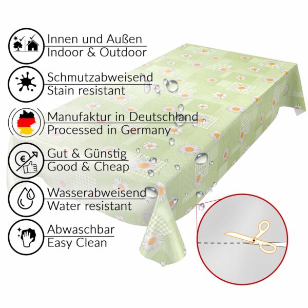 Wachstuch Tischdecke Patchwork Kamille Blumen Grün Tischdecke abwaschbar Wachstischdecke Gartentischdecke