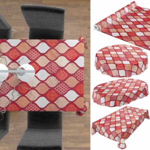 abwaschbare Tischdecke Gold Rot Weiss Crochet Tropfen Wachstuch Wachstuchtischdecke