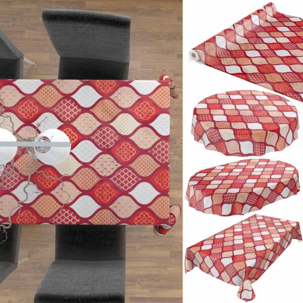 abwaschbare Tischdecke Gold Rot Weiss Crochet Tropfen Wachstuch Wachstuchtischdecke