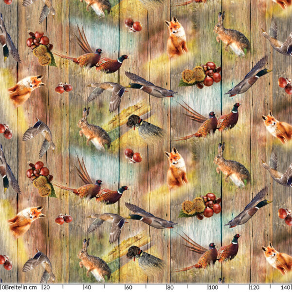 Tischdecke Jagt Wild Jäger Motiv Holz Fotoprint abwaschbar Wachstuch Wachstuchtischdecke