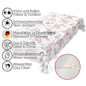 Tischdecke Sakura mit Vogel Weiß abwaschbar Wachstuch Wachstuchtischdecke