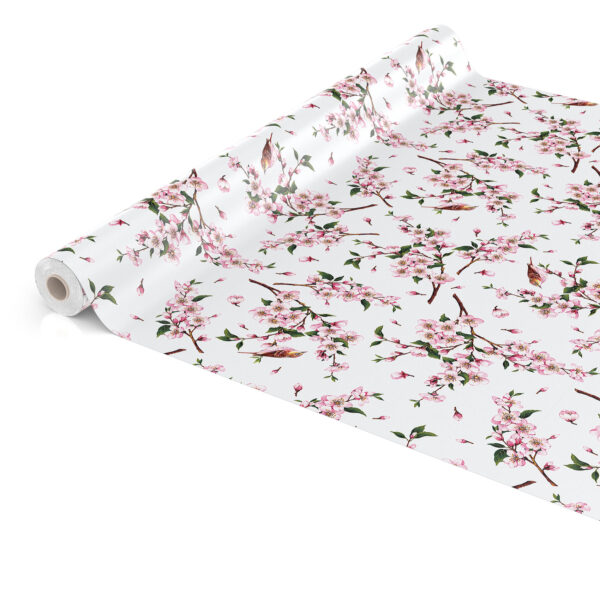 Tischdecke Sakura mit Vogel Weiß abwaschbar Wachstuch Wachstuchtischdecke