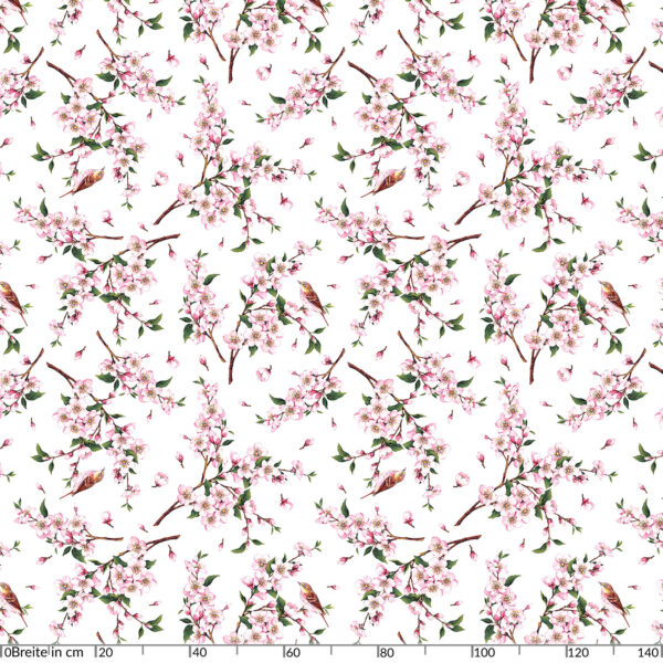 Tischdecke Sakura mit Vogel Weiß abwaschbar Wachstuch Wachstuchtischdecke