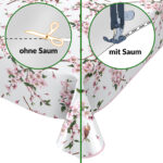 Tischdecke Sakura mit Vogel Weiß abwaschbar Wachstuch Wachstuchtischdecke