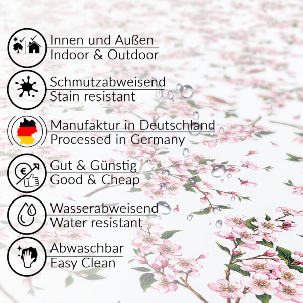 Tischdecke Sakura mit Vogel Weiß abwaschbar Wachstuch Wachstuchtischdecke