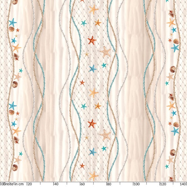 Tischdecke Seestern Fischnetz Sand Strand Beige abwischbar Wachstuch Wachstuchtischdecke