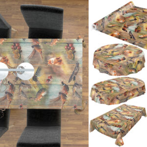Tischdecke Jagt Wild Jäger Motiv Holz Fotoprint abwaschbar Wachstuch Wachstuchtischdecke