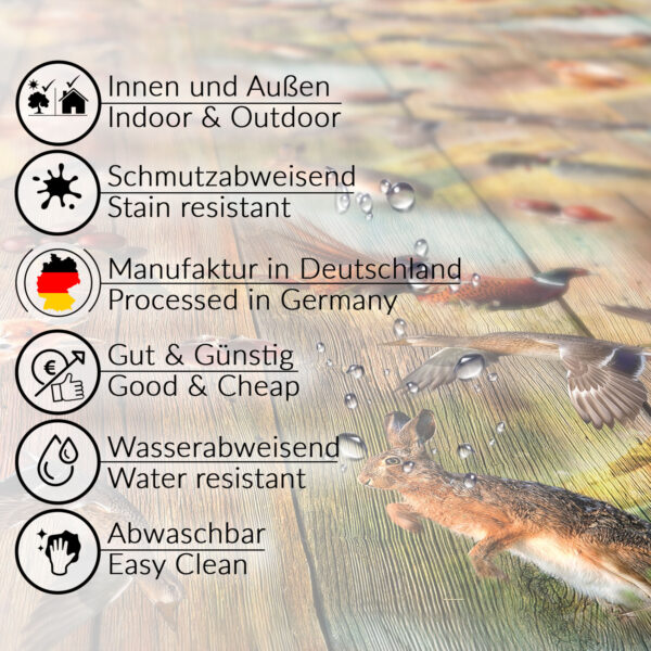 Tischdecke Jagt Wild Jäger Motiv Holz Fotoprint abwaschbar Wachstuch Wachstuchtischdecke
