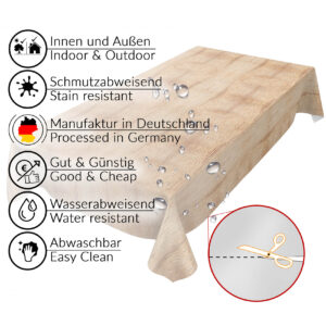 Wachstuch Tischdecke abwaschbar Gartentischdecke Wachstischdecke Holzoptik Beige