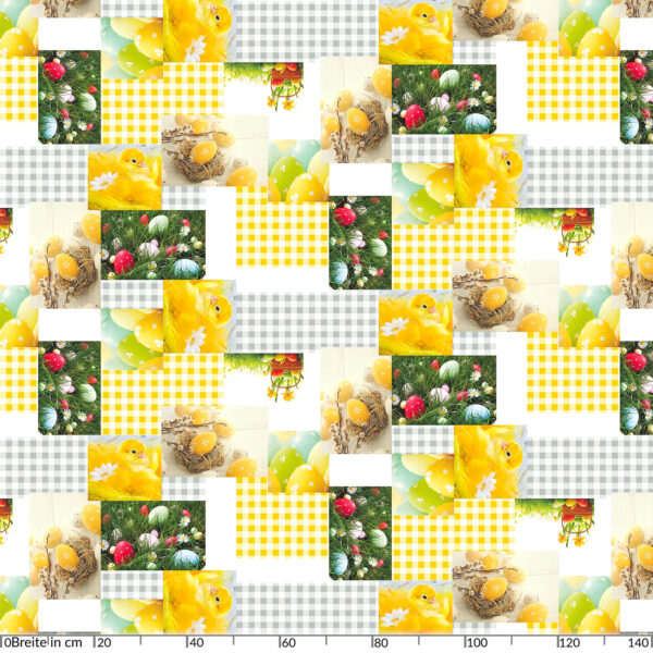 Wachstuch Tischdecke abwaschbar Karo Ostern Eier Küken Fotoprint