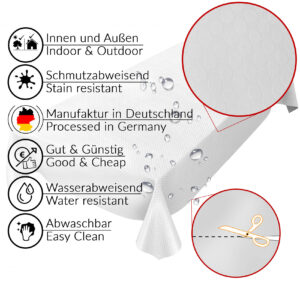 Tischdecke Punkte Relief Textiloptik Weiß abwaschbar Wachstuch Wachstuchtischdecke