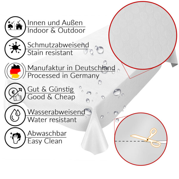 Tischdecke Punkte Relief Textiloptik Weiß abwaschbar Wachstuch Wachstuchtischdecke