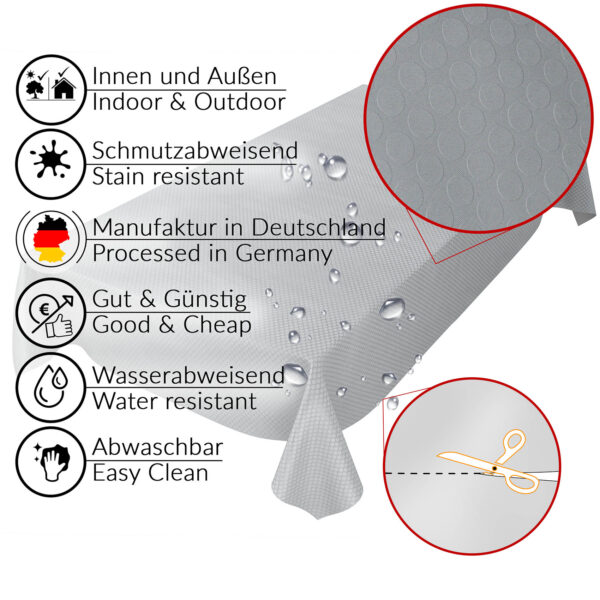 Tischdecke Punkte Relief Textiloptik Silber abwischbar Wachstuch Wachstuchtischdecke