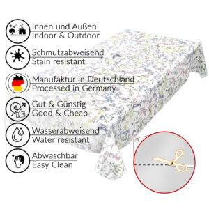 Wachstuch Tischdecke abwaschbar Feld Blumen Weiß Wachstischdecke Outdoor Tischdecke Gartentischdecke