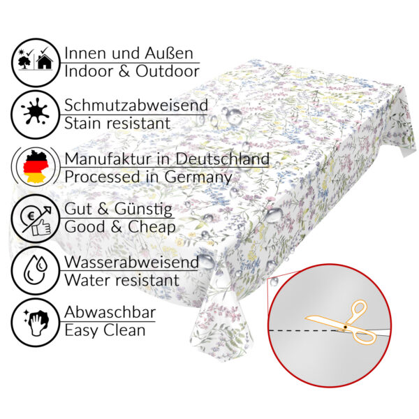 Wachstuch Tischdecke abwaschbar Feld Blumen Weiß Wachstischdecke Outdoor Tischdecke Gartentischdecke