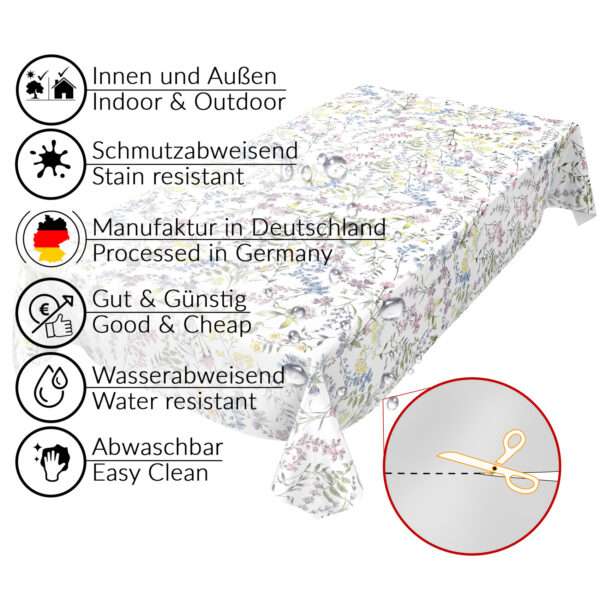 Wachstuch Tischdecke abwaschbar Feld Blumen Weiß Wachstischdecke Outdoor Tischdecke Gartentischdecke