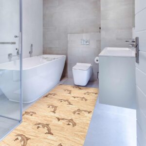 Badematte Weichschaummatte Badläufer Weichschaum Maritim Delfine Beige Breite 65cm