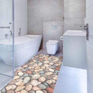 Badematte Weichschaummatte Badläufer Steine Kiesel Mehrfarbig Breite 65cm Meterware