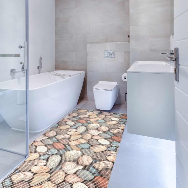 Badematte Weichschaummatte Badläufer Steine Kiesel Mehrfarbig Breite 65cm Meterware