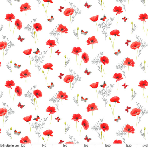 Wachstuch Tischdecke abwaschbar Mohnblumen Perlmut-Weiß Wachstischdecke Gartentischdecke