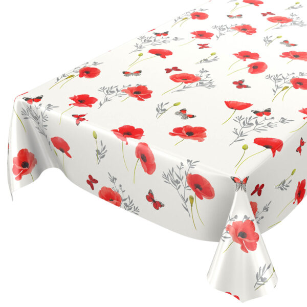 Wachstuch Tischdecke abwaschbar Mohnblumen Perlmut-Weiß Wachstischdecke Gartentischdecke