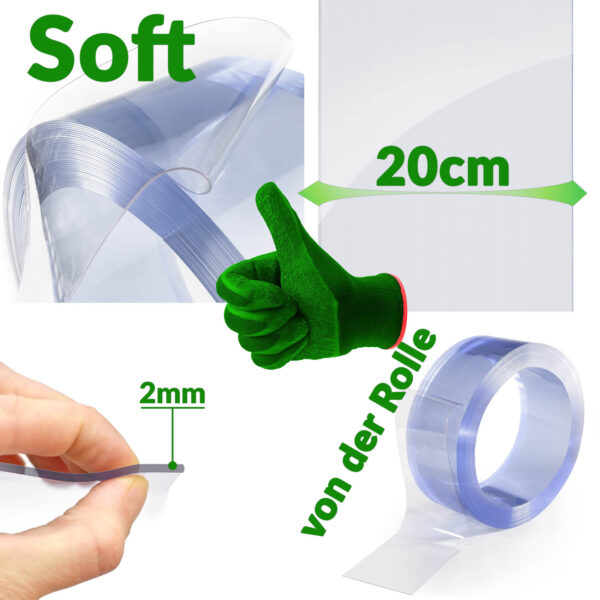 PVC Lamellen Vorhang Streifenvorhang B-20cm Streifen Stärke-2mm für Tor und Druchgang Helltransparent