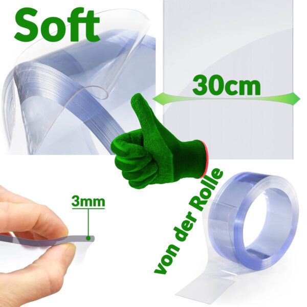 PVC Streifenvorhang Lamellen B-30cm Streifen Stärke-3mm für Tor und Druchgang Helltransparent