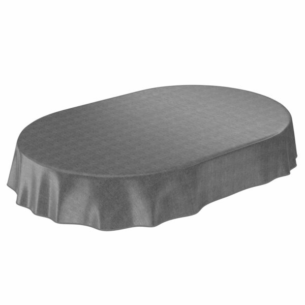 Tischdecke Leinenoptik in Anthrazit abwischbar Wachstuch Wachstuchtischdecke – Oval 240x140cm, Paspelband (Eingefasst)