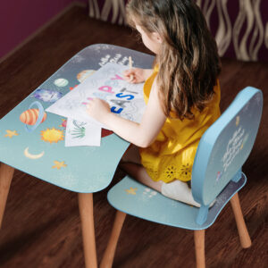 Kinder Stuhl und Tisch Set mit Motiv Space Blau