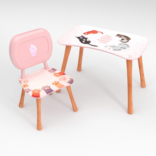 Kinder Stuhl und Tisch Set mit Motiv Paws Rosa