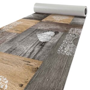 Küchenläufer PVC rutschfest abwaschbar Rustikal Holz Herz Liebe Braun 50cm Breit