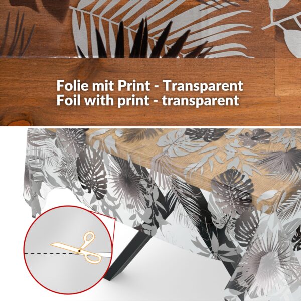 Transparente Tischdecke Vinyl Tischfolie Folie Tischschutzfolie 0,15mm mit Muster Blätter Silber Grau Breite 140cm