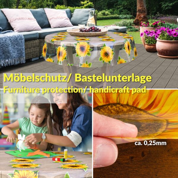 Transparente Tischdecke Vinyl Tischfolie Folie Tischschutzfolie 0,15mm mit Muster Sonnenblume Breite 140cm