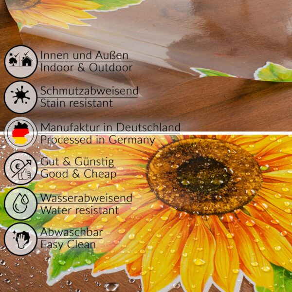 Transparente Tischdecke Vinyl Tischfolie Folie Tischschutzfolie 0,15mm mit Muster Sonnenblume Breite 140cm