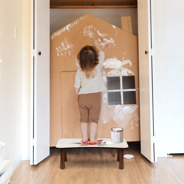 Kinder Tritthocker aus Holz mit Motiv Circus Weiß