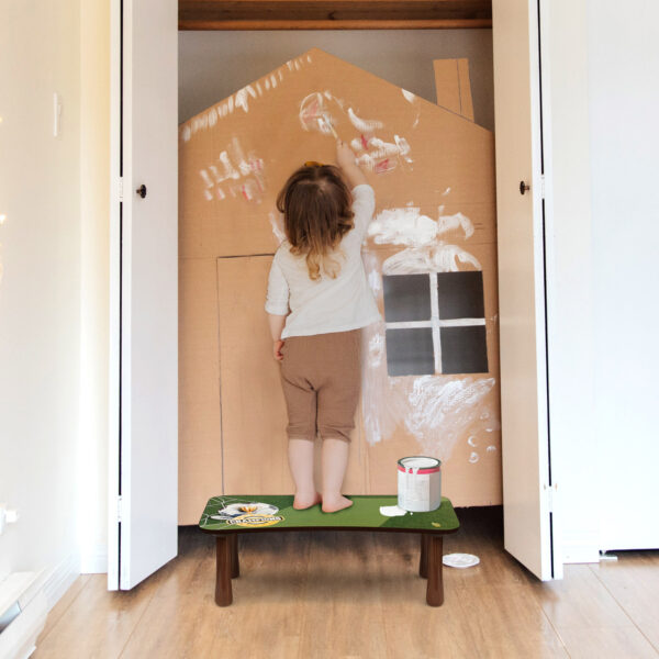Kinder Tritthocker aus Holz mit Motiv Champions Grün