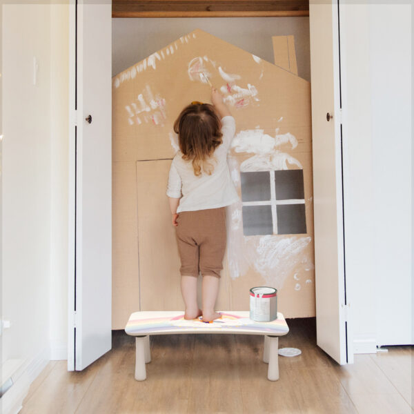 Kinder Tritthocker aus Holz mit Motiv Dream Unicorn Weiß