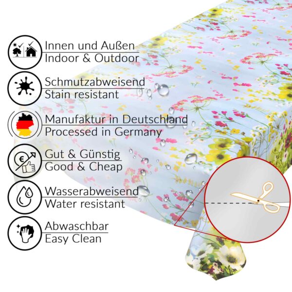 Abwaschbare Tischdecke Wachstuch Wildfeld Blumen Heide Mehrfarbig pflegeleicht Wachstuchtischdecke Gartentischdecke
