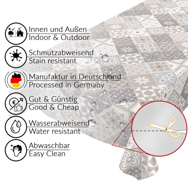 Tischdecke Fliese Mosaik Karo Kachel Beige pflegeleicht abwaschbar Wachstuch Wachstuchtischdecke