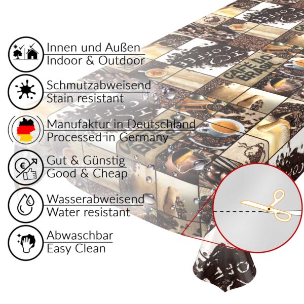 Tischdecke Wachstuch Coffee Barista Kaffeebohnen Braun pflegeleicht abwaschbar Wachstuchtischdecke