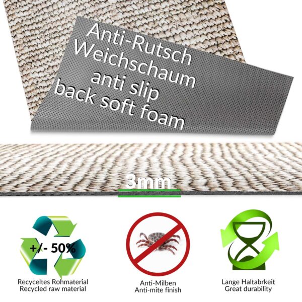 Teppichläufer Küchenläufer rutschfest abwischbar Teppich Flechoptik Stroh Beige 65cm Breit
