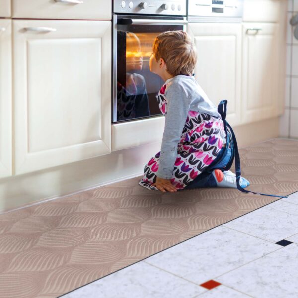 Küchenläufer Premium 3-Schicht Boden gummiert Läufer waschbar Blätter Ornament Braun 65cm Breit