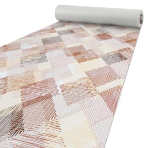 PVC Küchenteppich abwaschbar Läufer Patchwork Textil Beige 50cm Breit